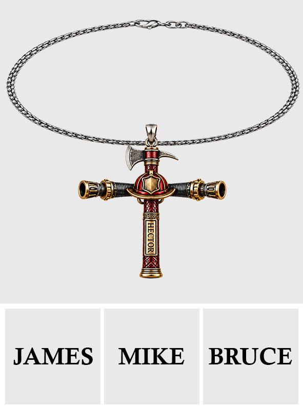 Strengthened By Christ - Personalized Firefighter Shaped Metal Pendant Necklace