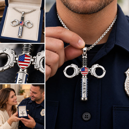 Gott segnete das Blau - Personalisierte Polizeibeamten-förmige Metallanhänger-Halskette