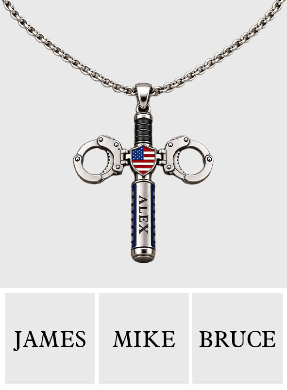 God Blessed The Blue - Personalized Police Officer Shaped Metal Pendant Necklace
