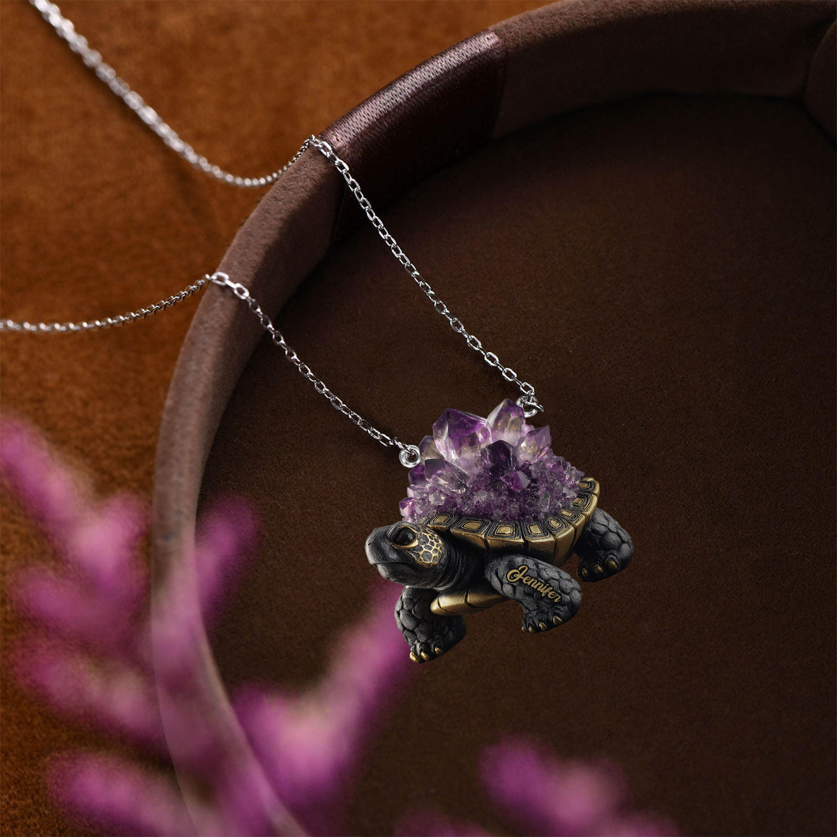 Amethyst/ Rose Quartz/ Ruby/... Style Turtle - Personalized Turtle Custom Shaped Pendant Necklace
