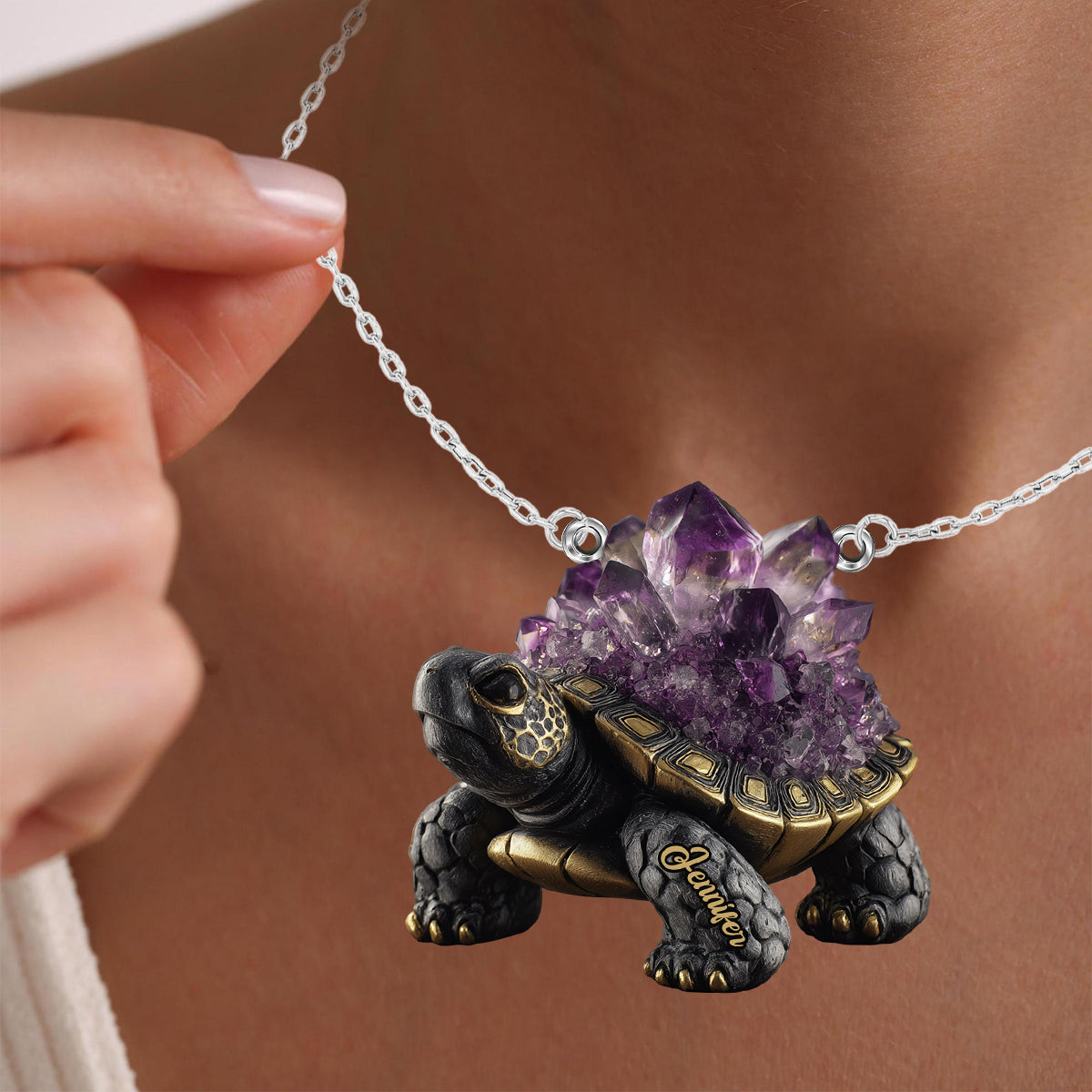 Amethyst/ Rose Quartz/ Ruby/... Style Turtle - Personalized Turtle Custom Shaped Pendant Necklace