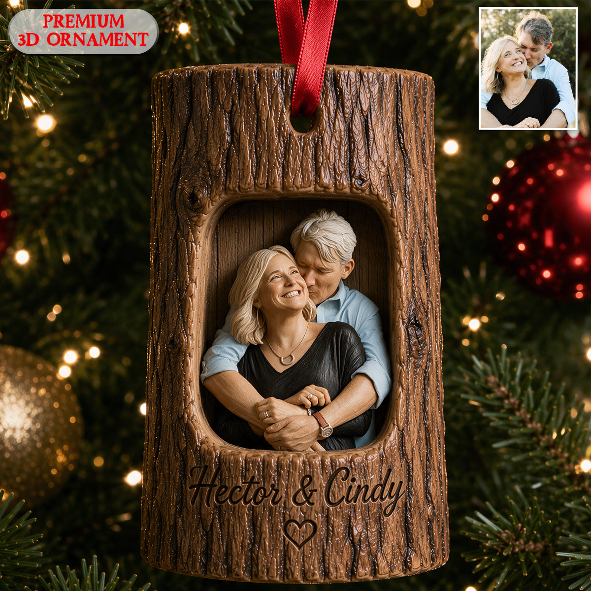 Any Photo Tree Trunk Couple Gift - Personalized Couple Premium 3D Ornament