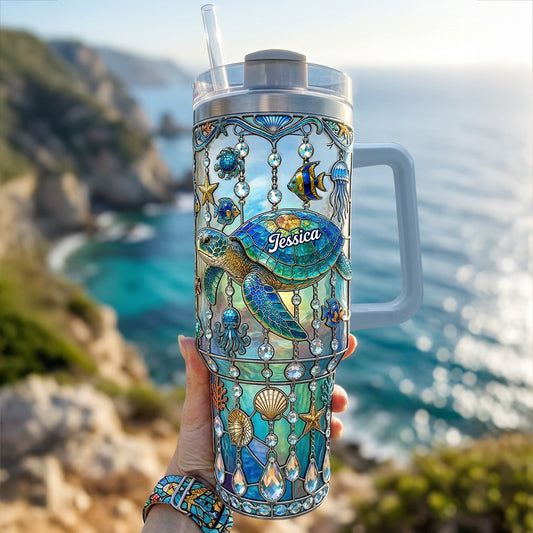 Ozean-Schildkröte - Personalisierbarer Schildkrötenbecher mit Griff