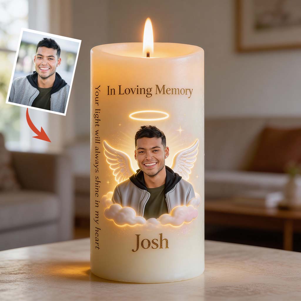 Your Light Will Always Shine In My Heart - Personalized Memorial Flameless Candle