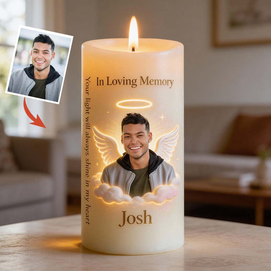 Your Light Will Always Shine In My Heart - Personalized Memorial Flameless Candle