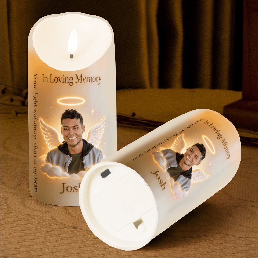 Your Light Will Always Shine In My Heart - Personalized Memorial Flameless Candle