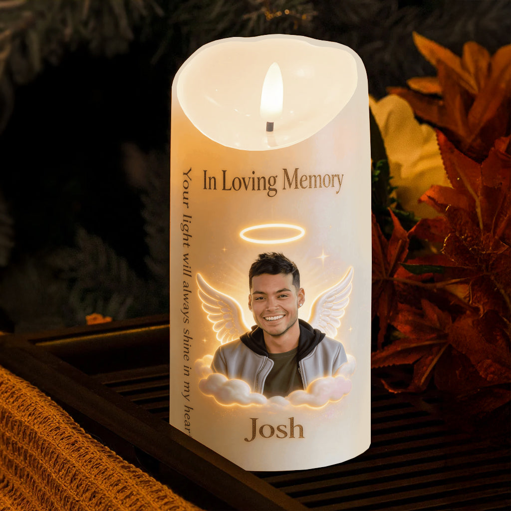 Your Light Will Always Shine In My Heart - Personalized Memorial Flameless Candle