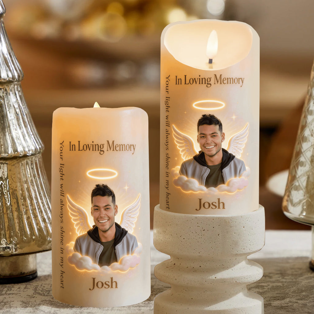 Your Light Will Always Shine In My Heart - Personalized Memorial Flameless Candle
