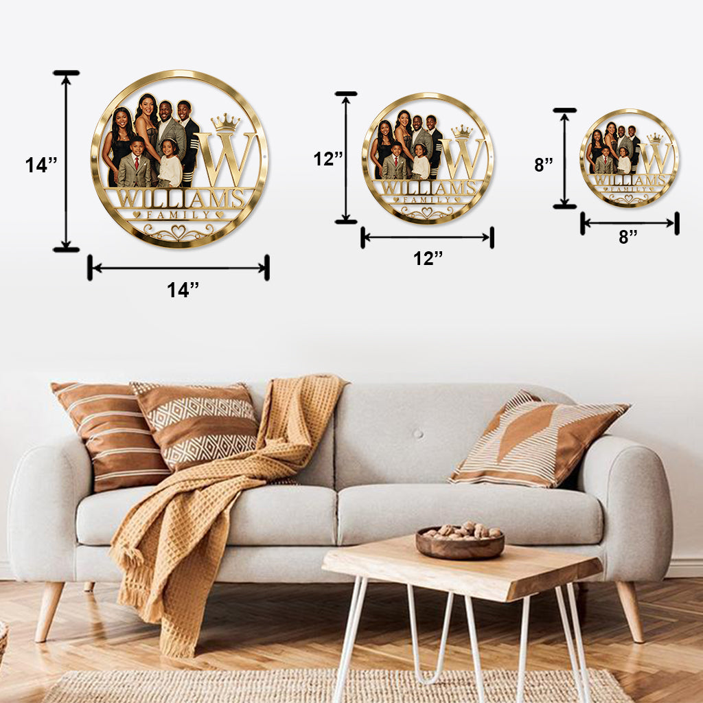 Custom Family Photo & Initial Gold Sign - Personalized Family Cut Metal Sign