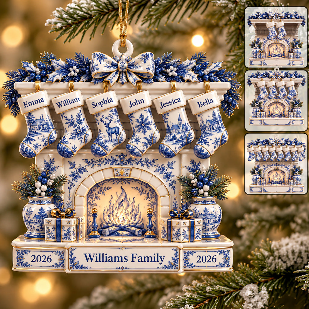 Stockings on Fireplace - Personalized Family Custom Shape Ceramic Ornament