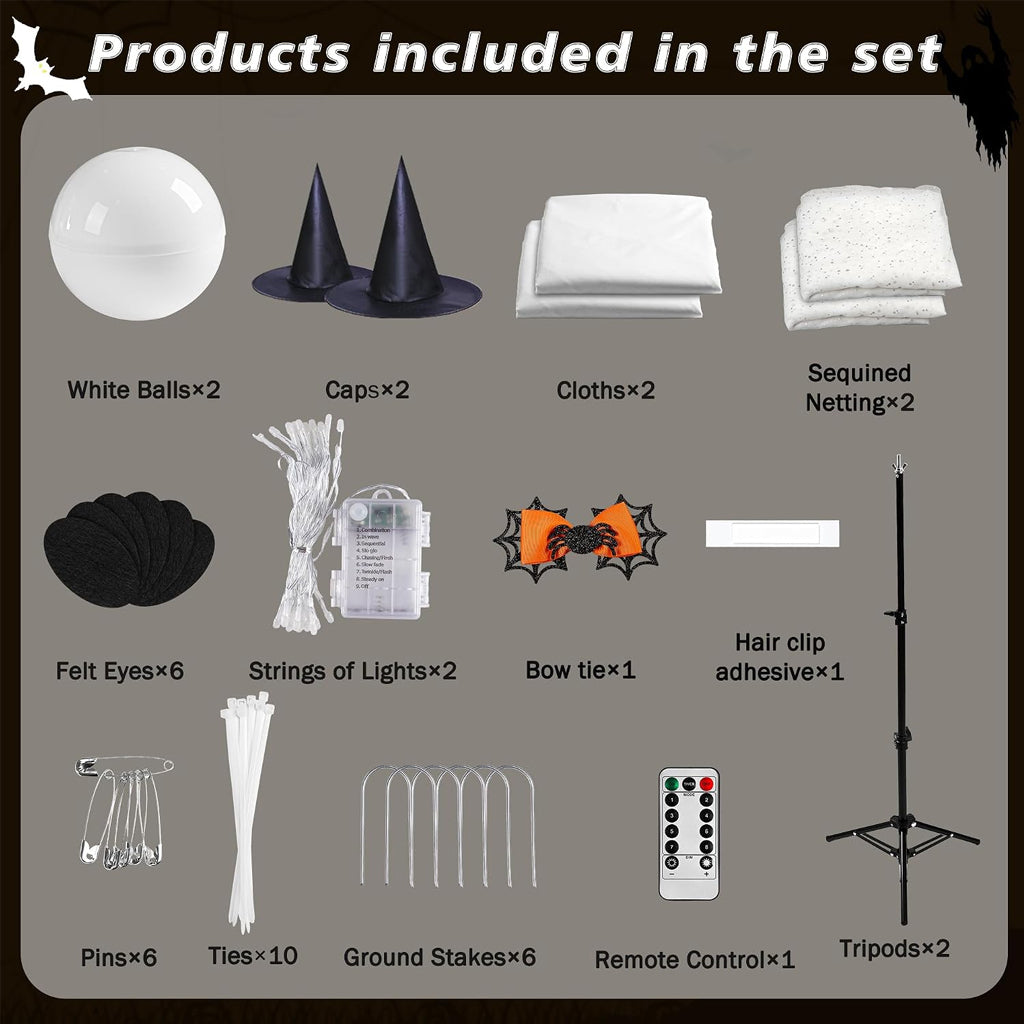2PCS Glitter Mesh Ghost Light With Remote Control