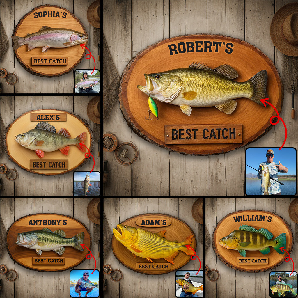 Gift For Fishing Lover, Gift For Him/ Husband..., Best Catch - Personalized Fishing Custom Shaped Wood Sign