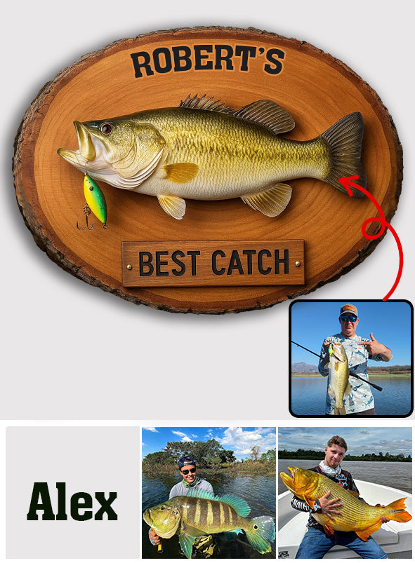 Gift For Fishing Lover, Gift For Him/ Husband..., Best Catch - Personalized Fishing Custom Shaped Wood Sign