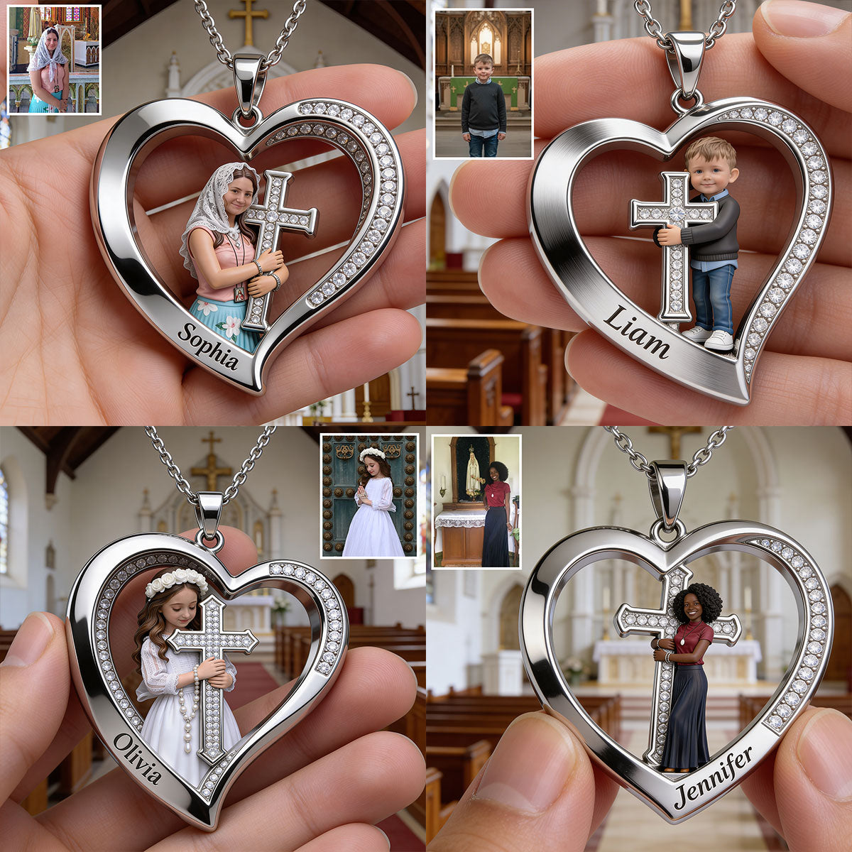 Faith Inspired Heart - Personalized Christian Shaped Metal Pendant Necklace