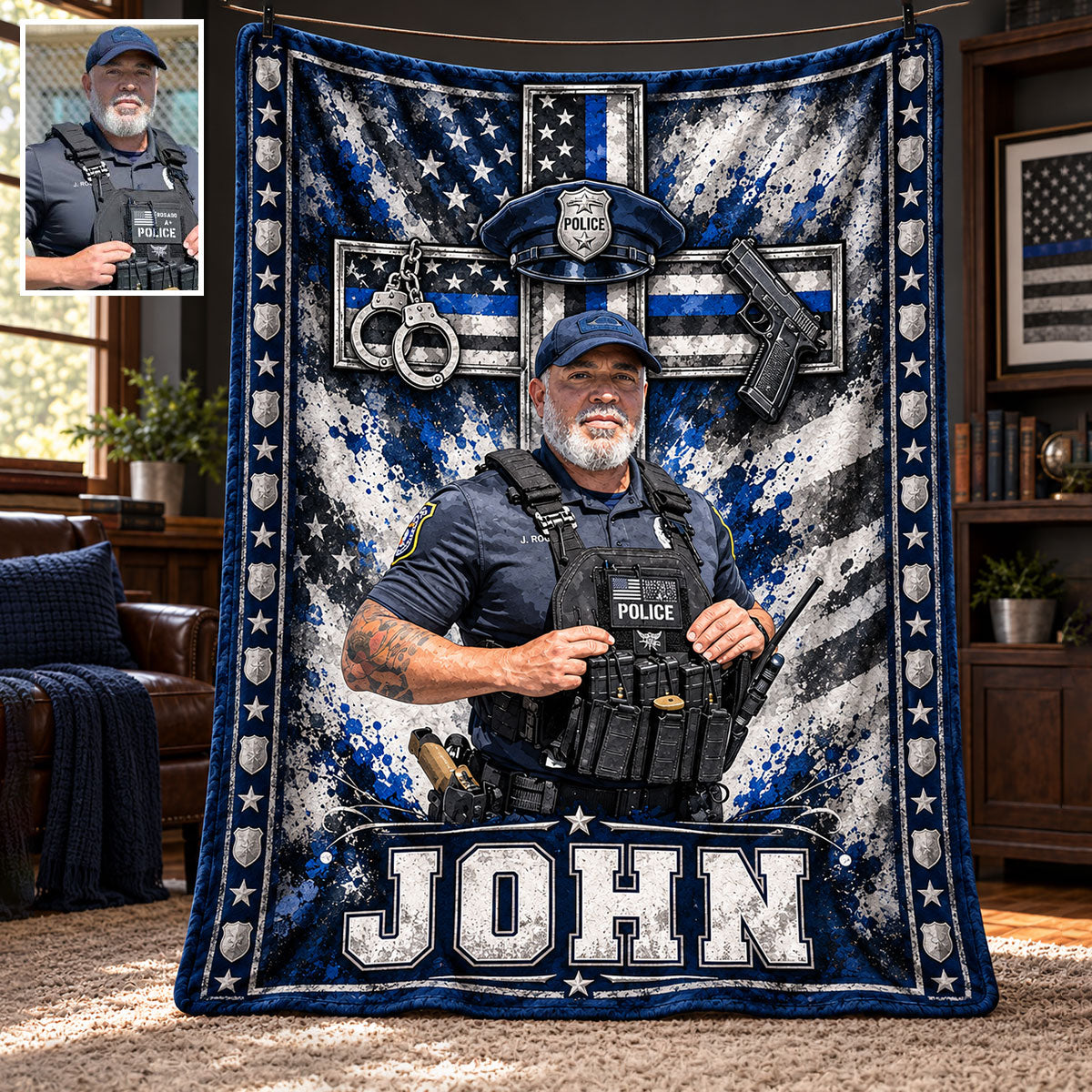 Faith & Honor Police Cross - Personalized Police Officer Blanket
