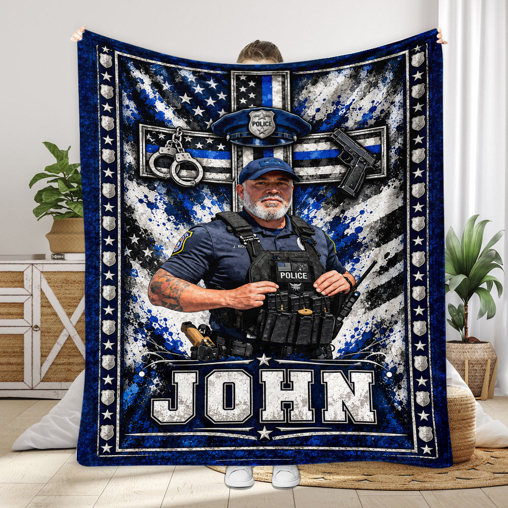 Faith & Honor Police Cross - Personalized Police Officer Blanket