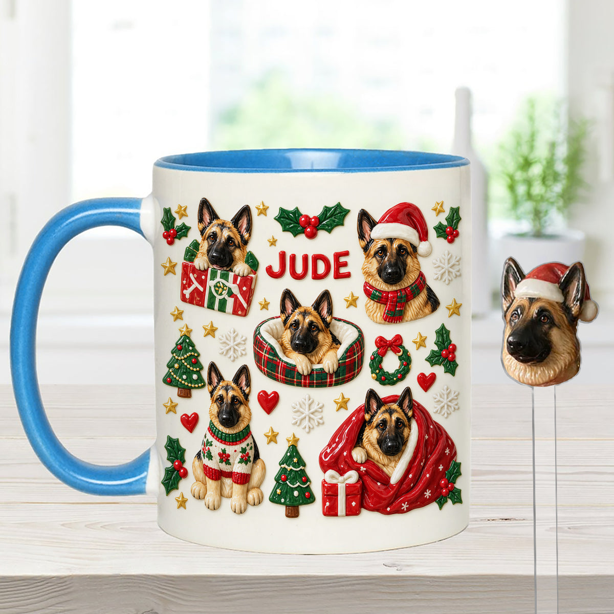 Christmas Time - Personalized Dog Set Accent Mug with Acrylic Stirrers