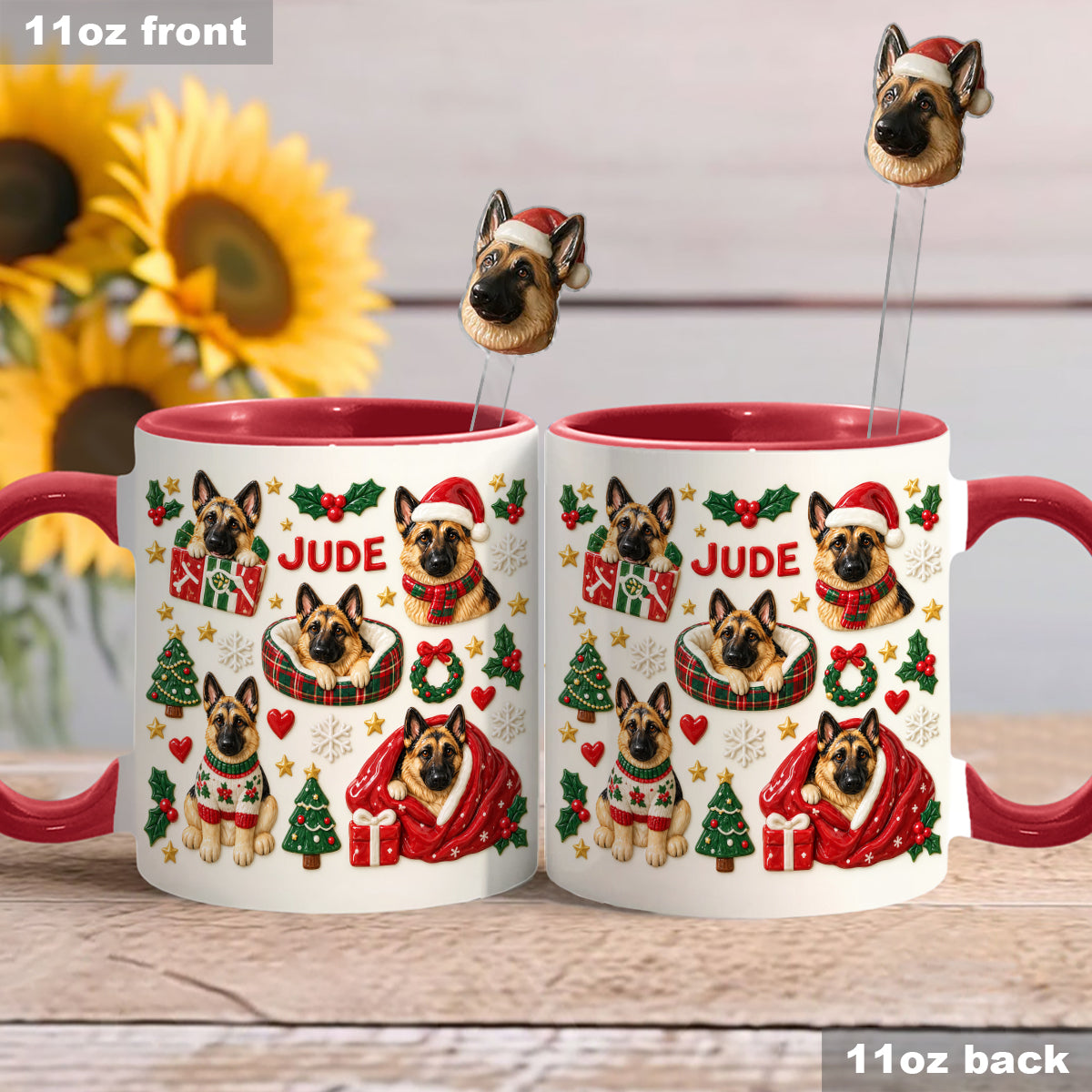 Christmas Time - Personalized Dog Set Accent Mug with Acrylic Stirrers
