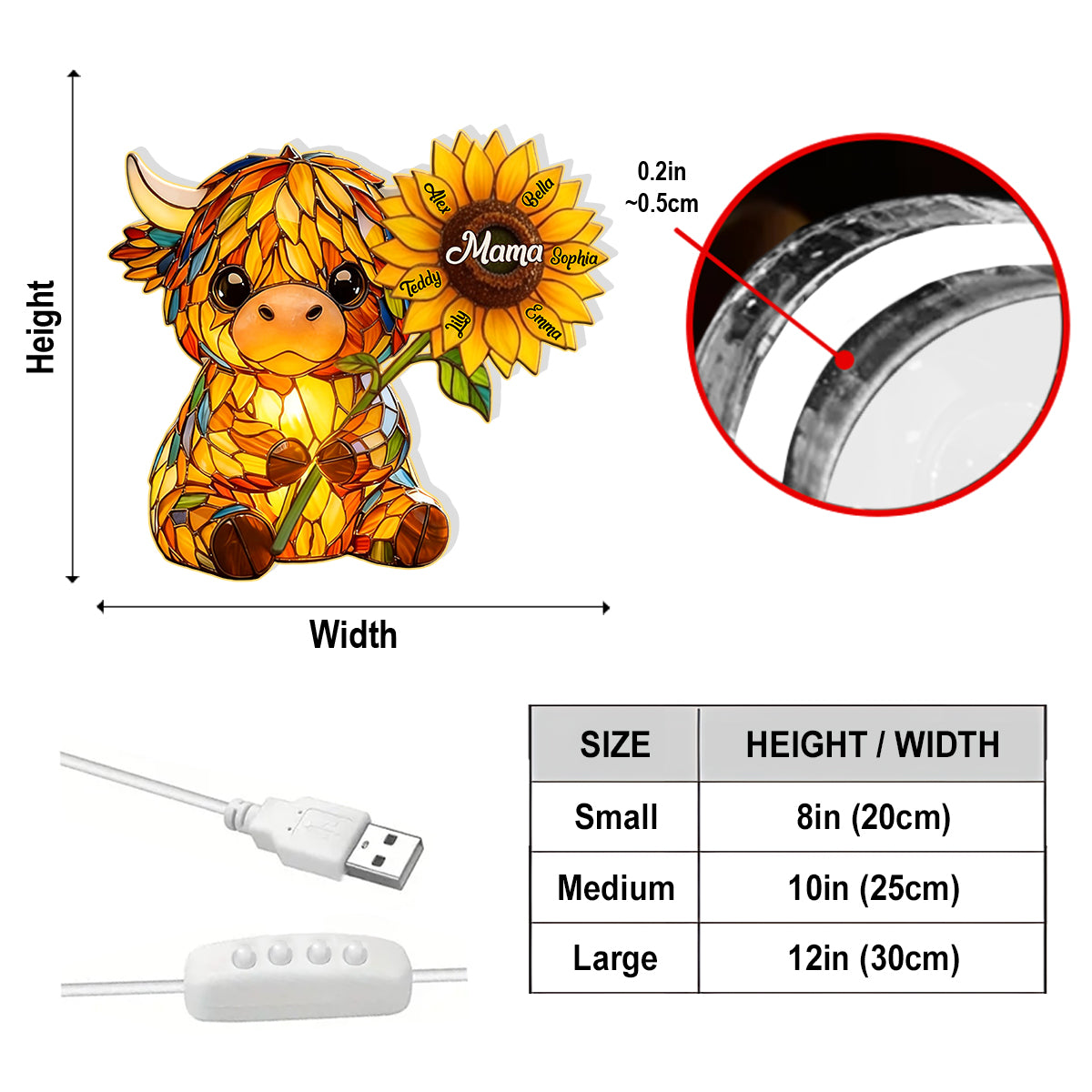 Mama Highland Cow - Personalized Highland Cow Acrylic LED Night Light