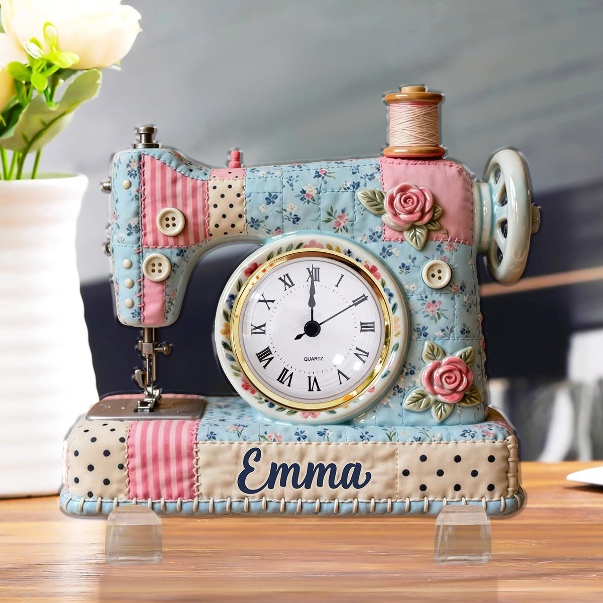 J'adore coudre - Plaque horloge acrylique personnalisée sur le thème de la couture