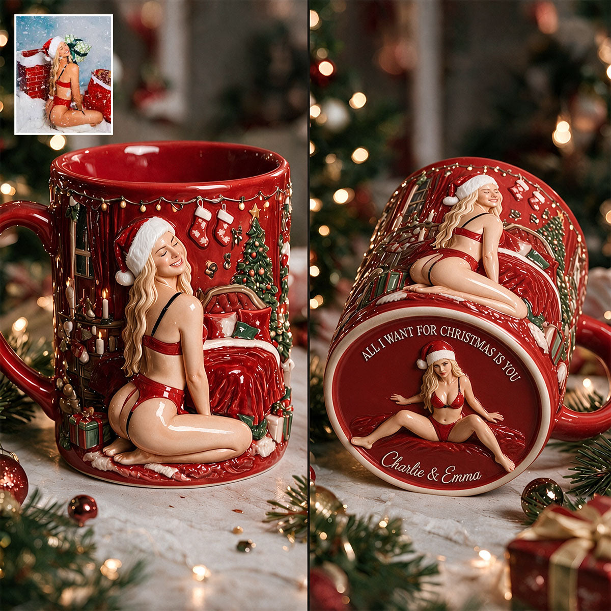 All I Want For Christmas Is You - Personalized Spicy Couple Bottom Printed Accent Mug