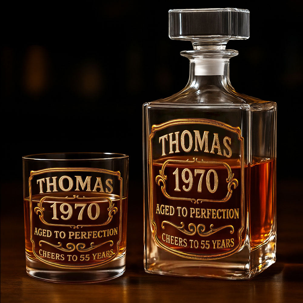 Birthday Gift For Whiskey - Bourbon Lovers - Personalized Whisky Whiskey Decanter Set