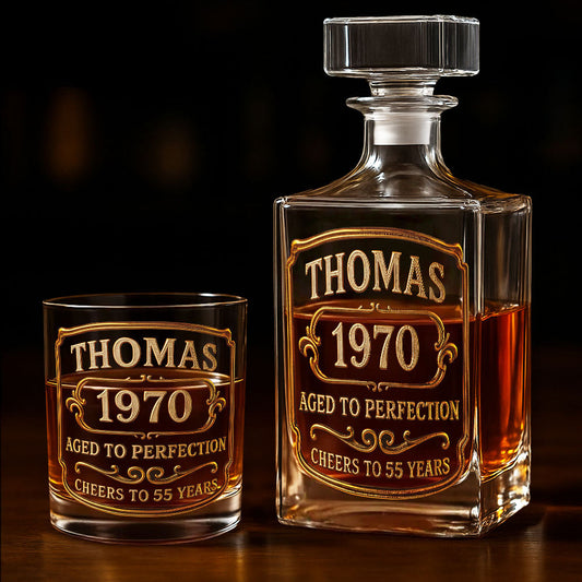 Birthday Gift For Whiskey - Bourbon Lovers - Personalized Whisky Whiskey Decanter Set