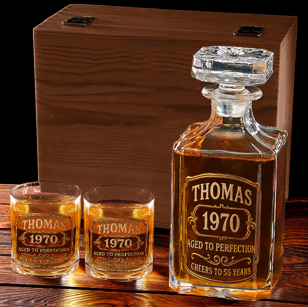 Birthday Gift For Whiskey - Bourbon Lovers - Personalized Whisky Whiskey Decanter Set