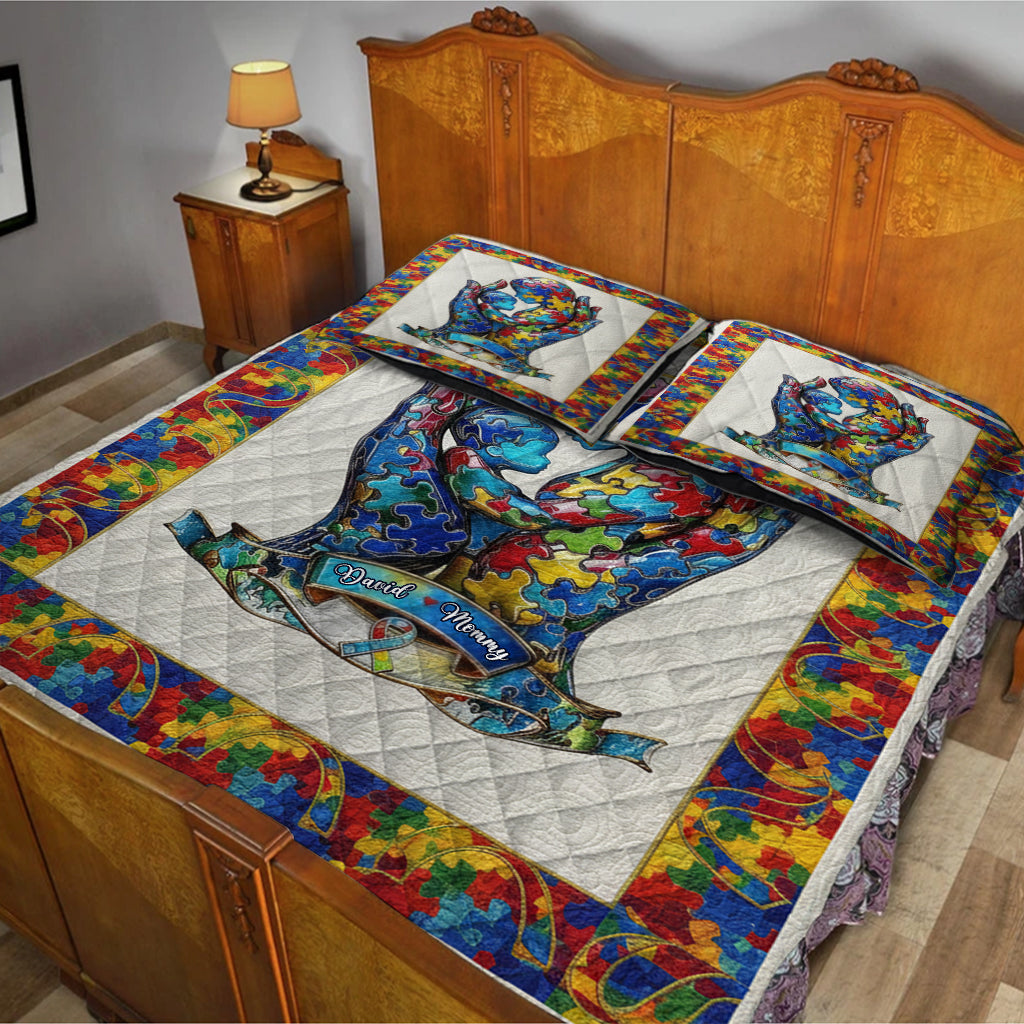 Mom And Kid - Personalized Autism Awareness Quilt Set