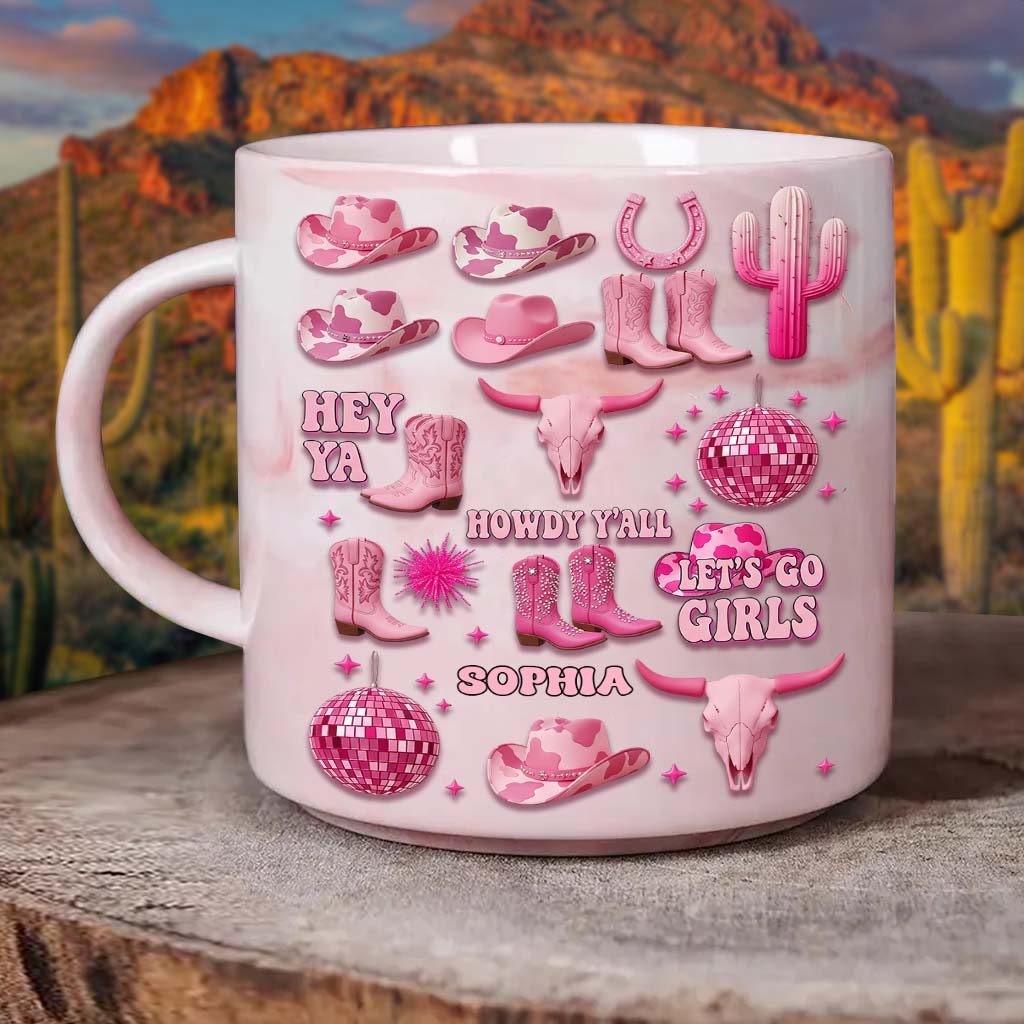 Mug marbré personnalisé « Cowgirl rose »
