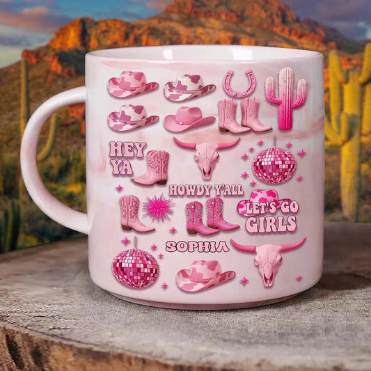 Mug marbré personnalisé « Cowgirl rose »