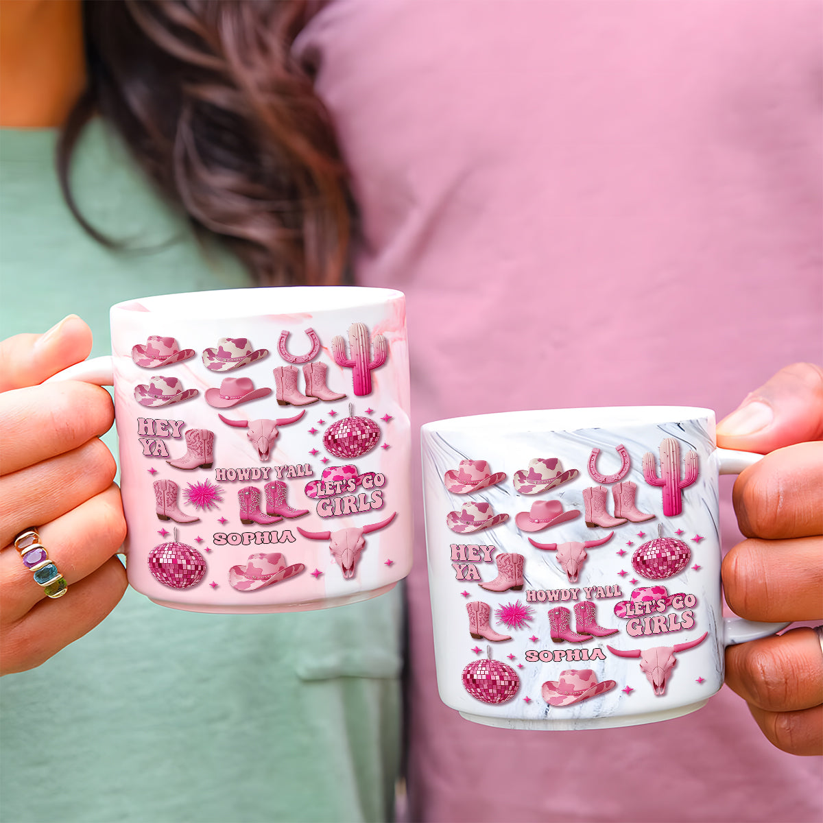 Mug marbré personnalisé « Cowgirl rose »