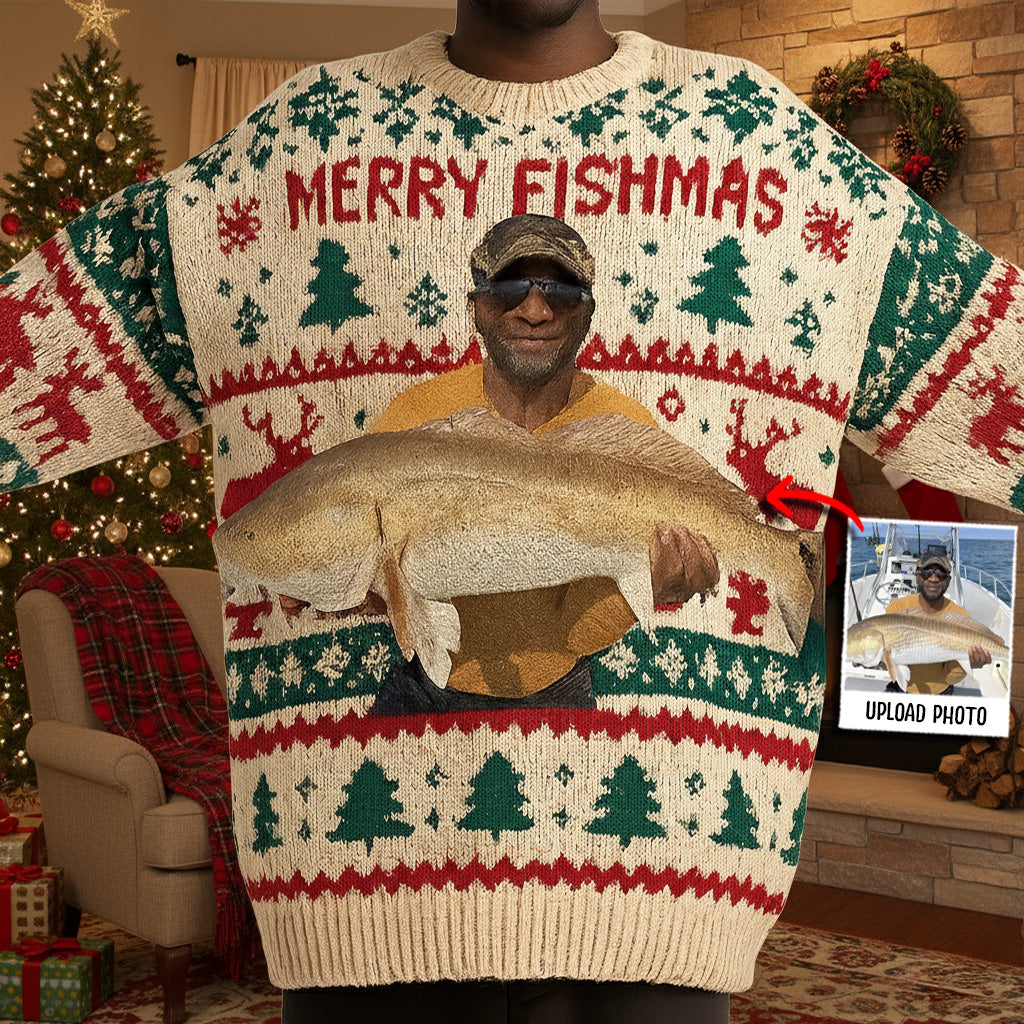 Fröhliche Fischweihnachten – personalisierter hässlicher Anglerpullover