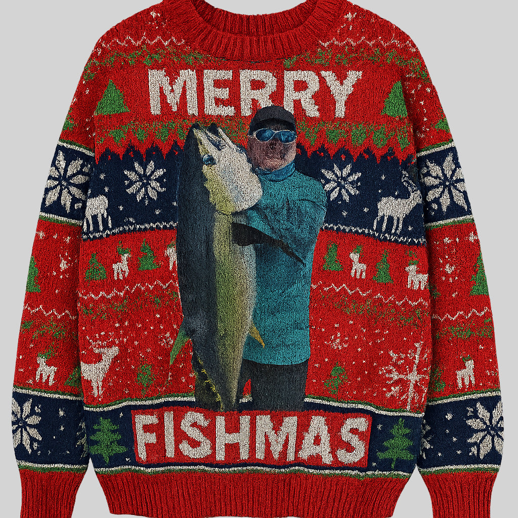 Fröhliche Fischweihnachten – personalisierter hässlicher Anglerpullover