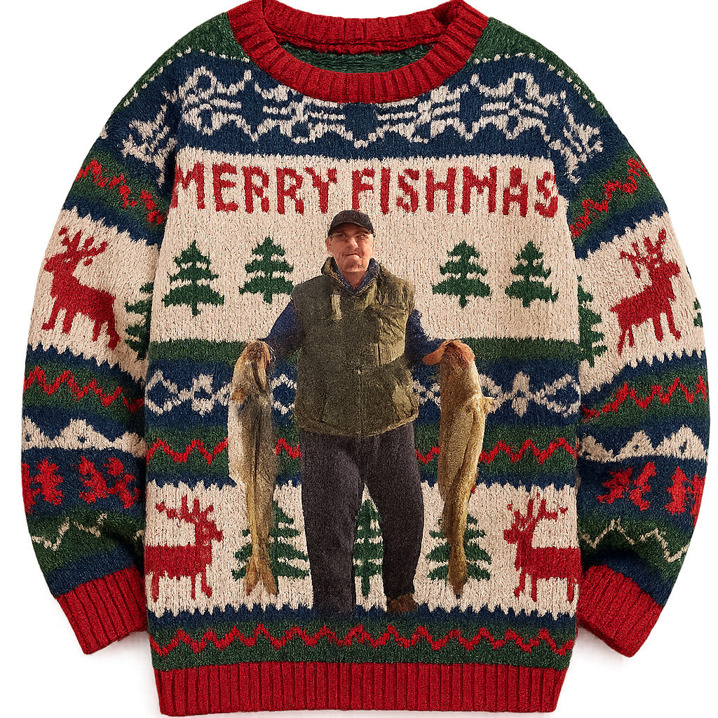 Fröhliche Fischweihnachten – personalisierter hässlicher Anglerpullover