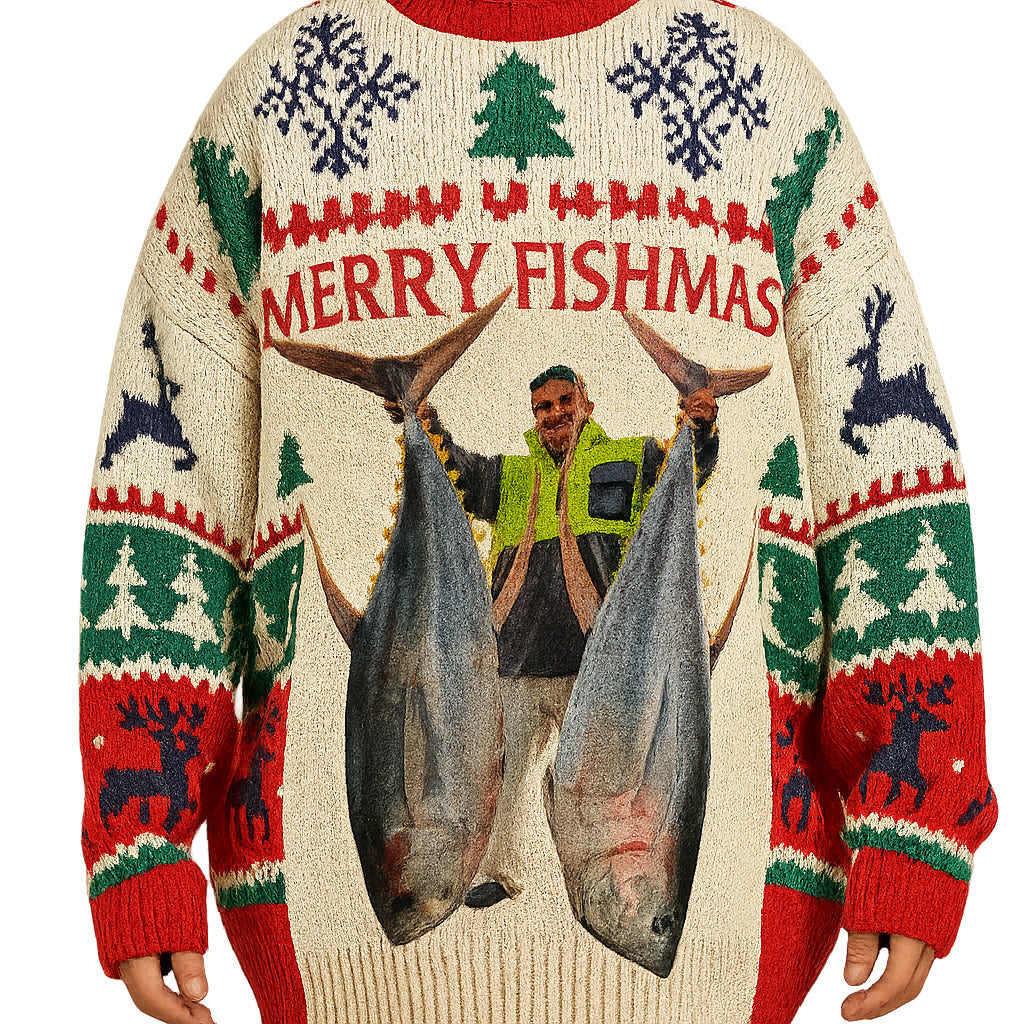 Fröhliche Fischweihnachten – personalisierter hässlicher Anglerpullover