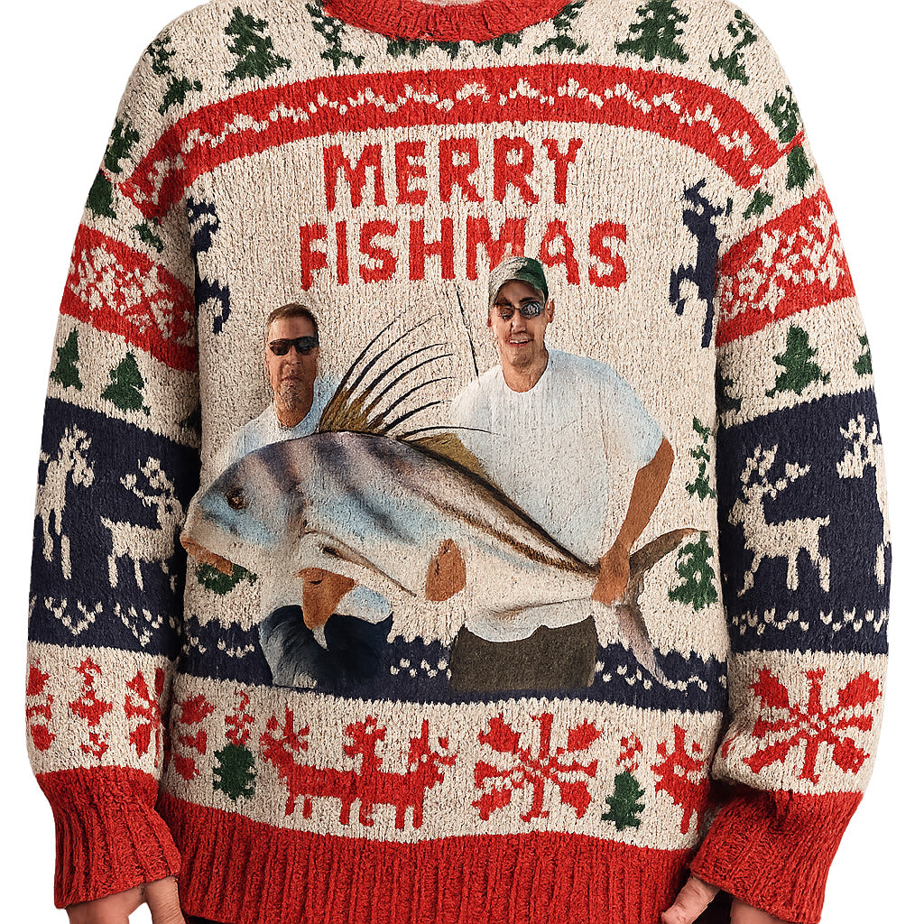 Fröhliche Fischweihnachten – personalisierter hässlicher Anglerpullover