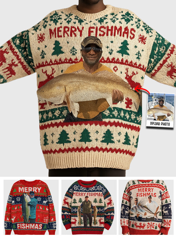 Fröhliche Fischweihnachten – personalisierter hässlicher Anglerpullover