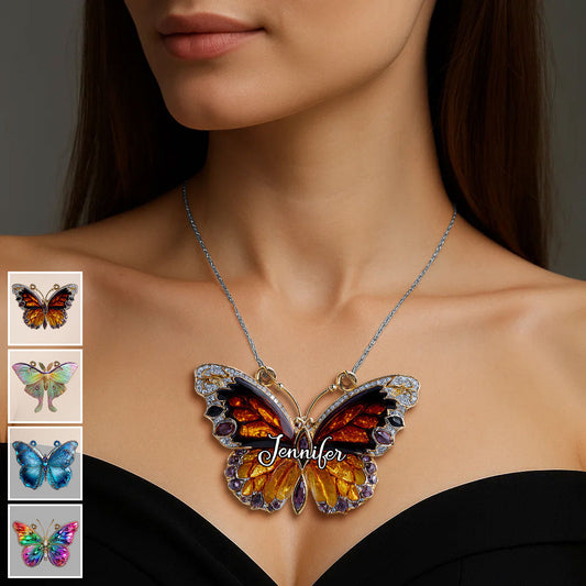 Love Butterfly - Personalized Butterfly Custom Shaped Pendant Necklace