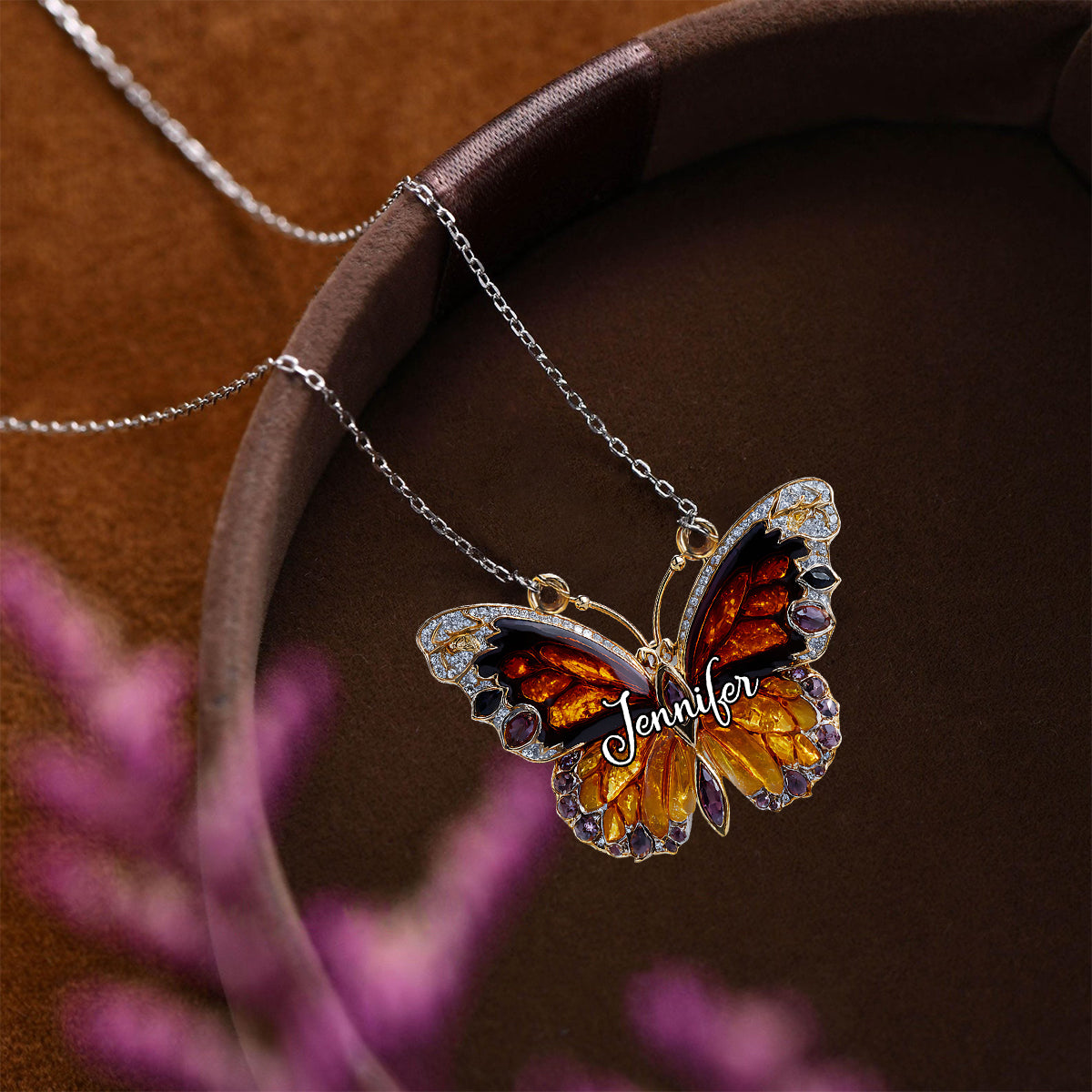 Love Butterfly - Personalized Butterfly Custom Shaped Pendant Necklace