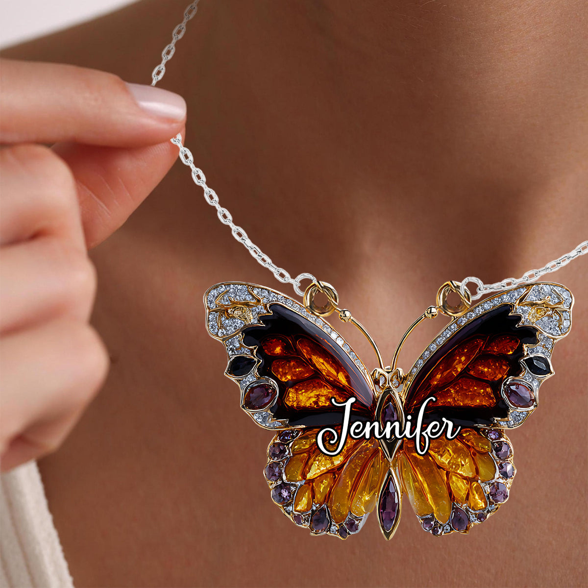 Love Butterfly - Personalized Butterfly Custom Shaped Pendant Necklace