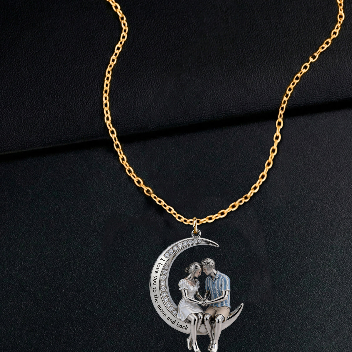 Je t'aime jusqu'à la lune et retour - Collier pendentif en métal personnalisé pour couple