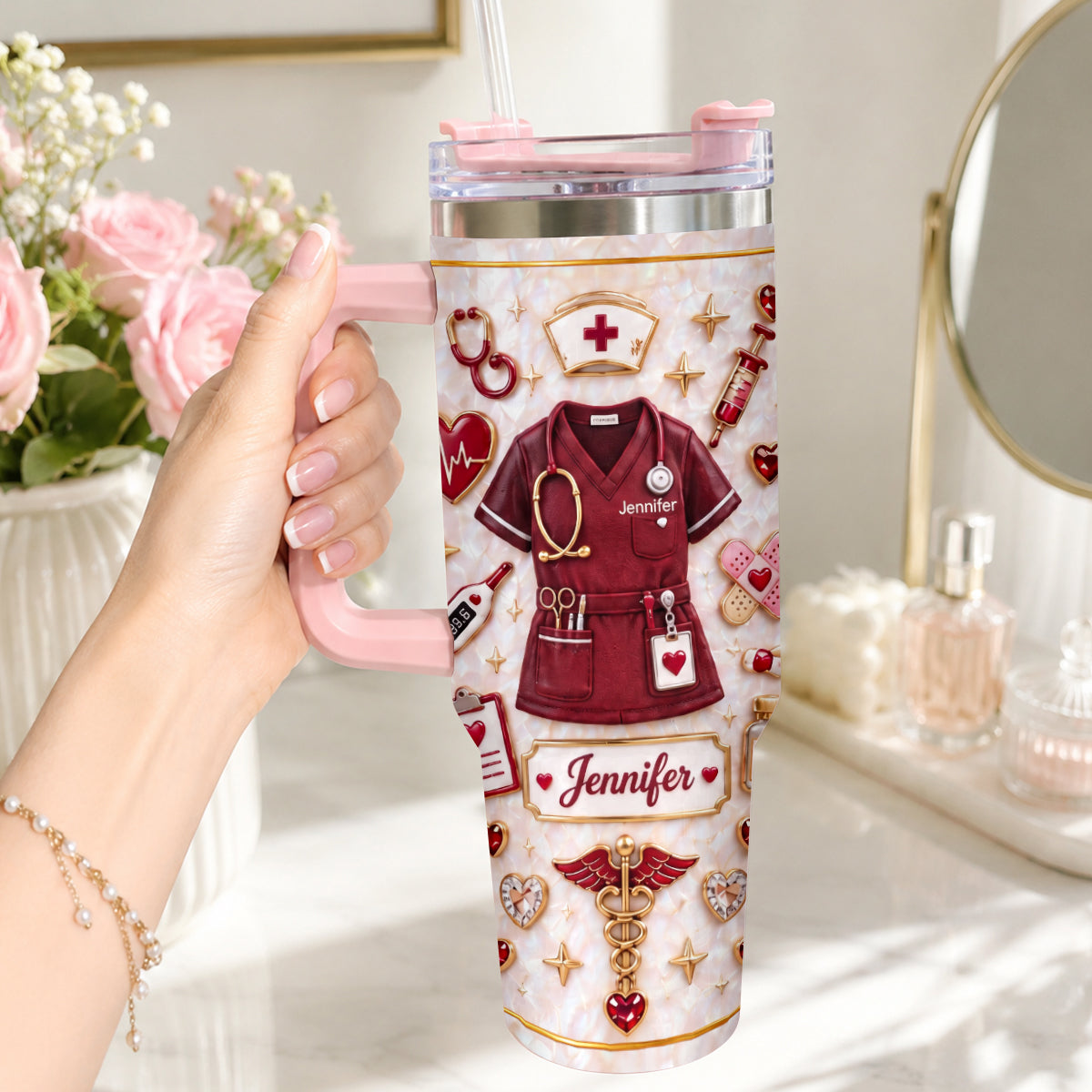 Nurse Funny Relax Gift - Personalized Nurse Tumbler With Handle & Posable Doll