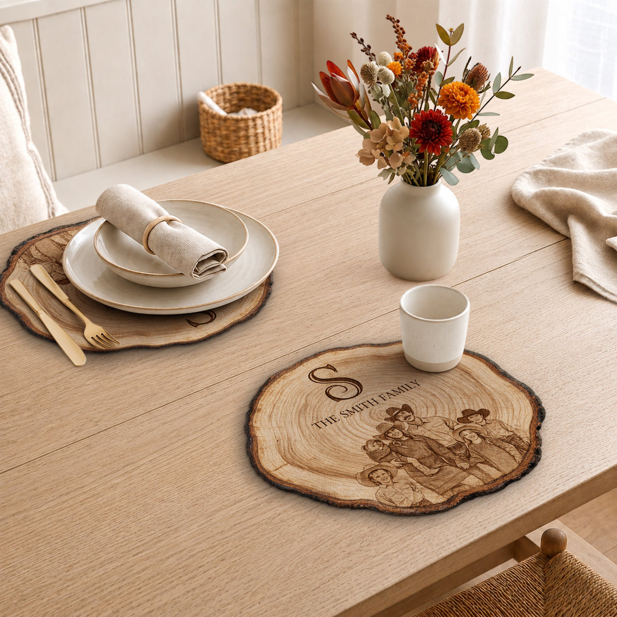 Rustikales graviertes Familienbaum-Design - Personalisierte Familien-Platzmatte