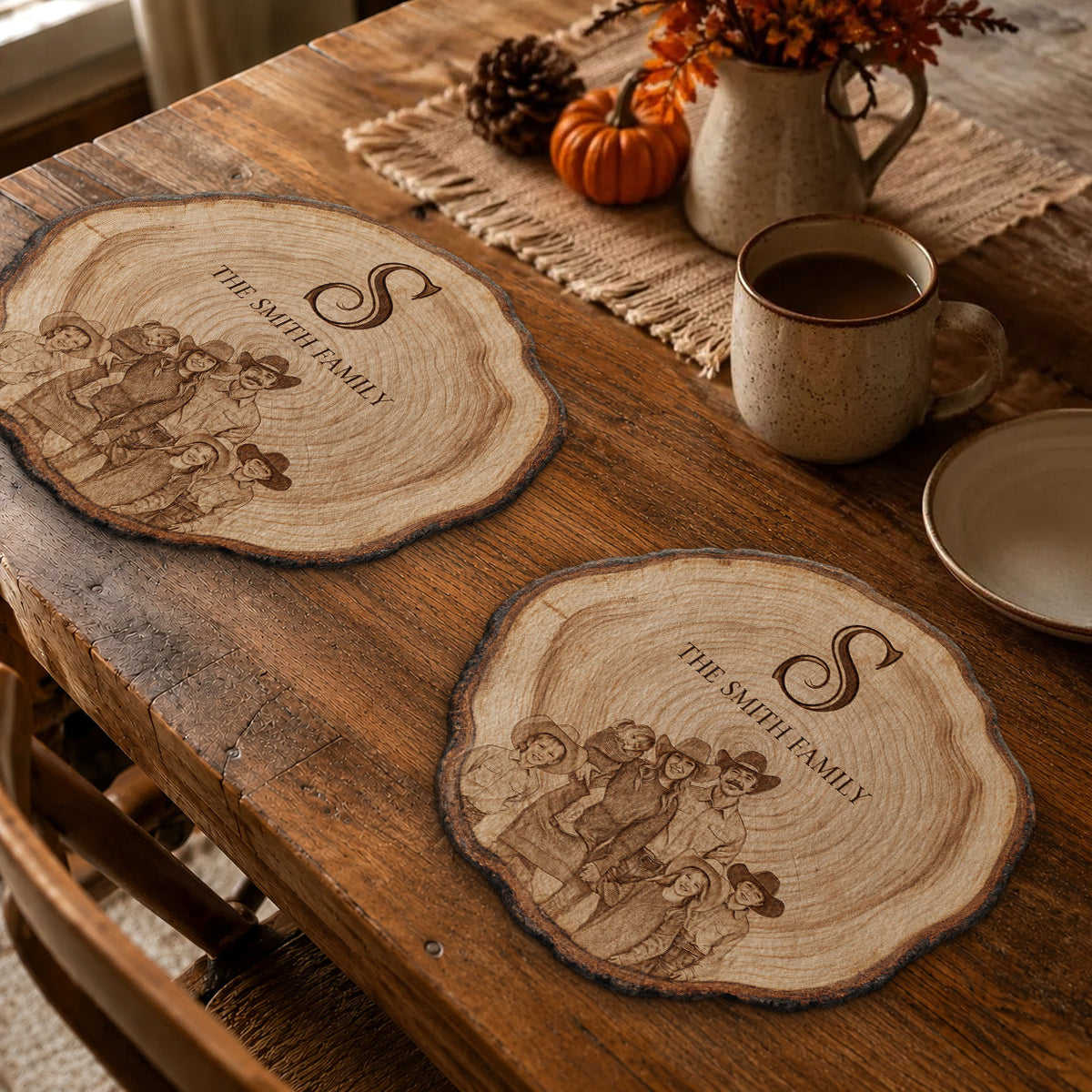 Rustikales graviertes Familienbaum-Design - Personalisierte Familien-Platzmatte