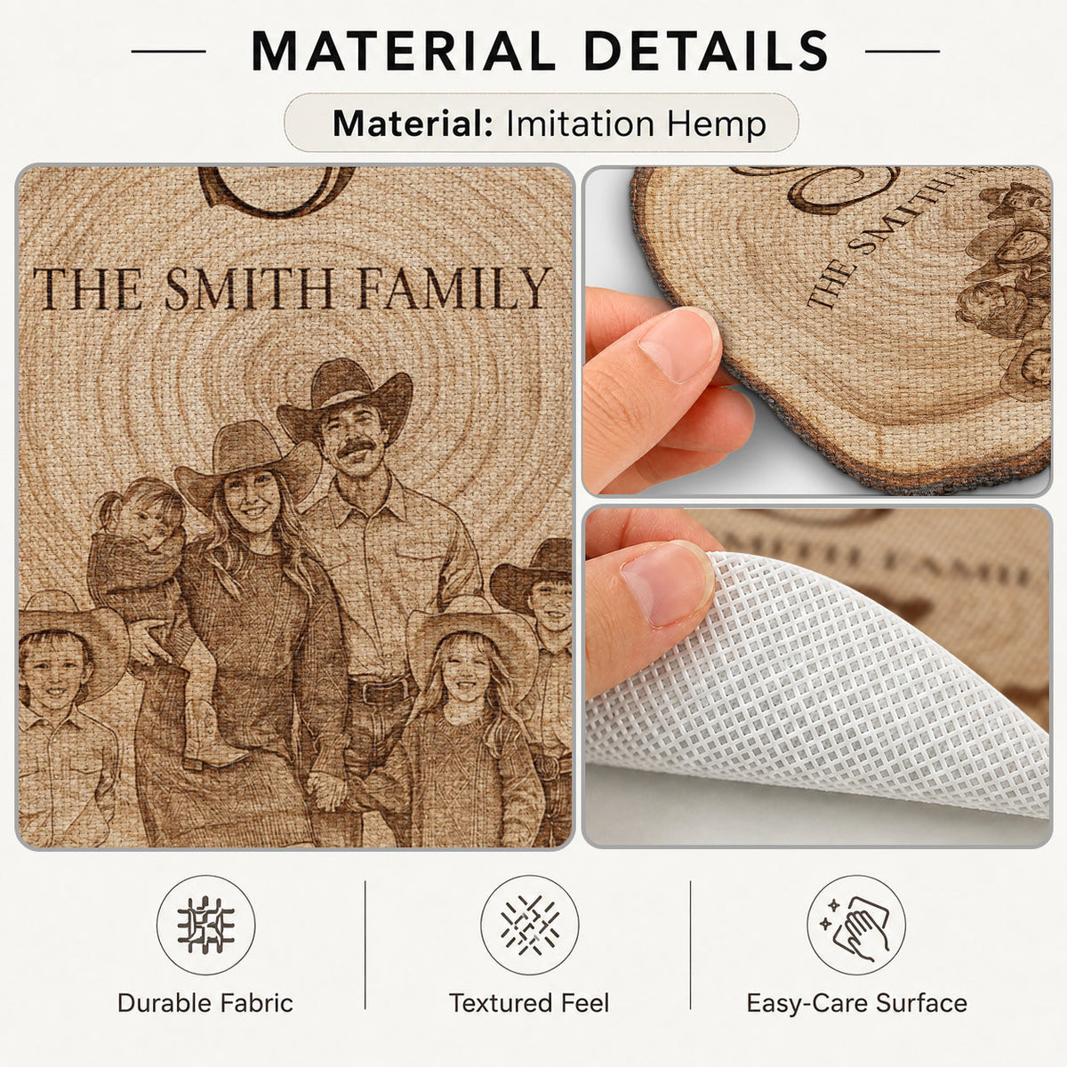 Rustikales graviertes Familienbaum-Design - Personalisierte Familien-Platzmatte