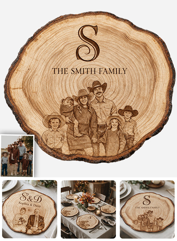 Rustikales graviertes Familienbaum-Design - Personalisierte Familien-Platzmatte