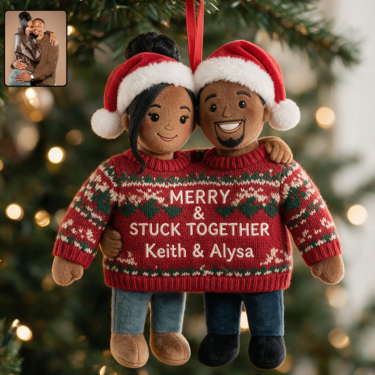 Merry & Stuck With You - Personalized Couple Plush Ornament