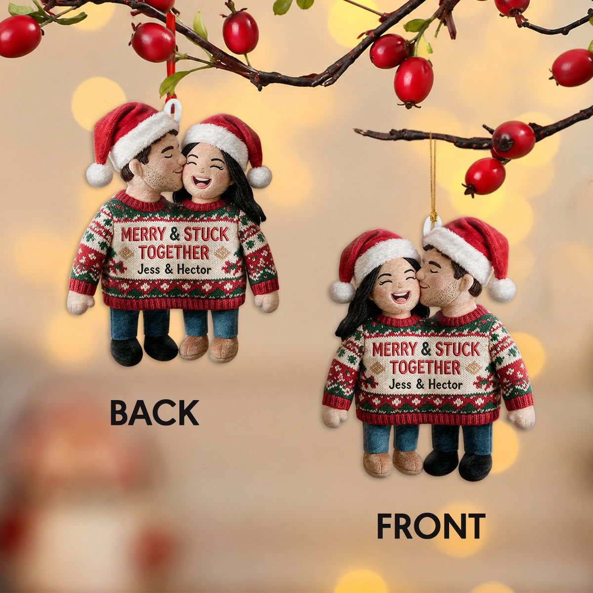 Merry & Stuck With You - Personalized Couple Plush Ornament