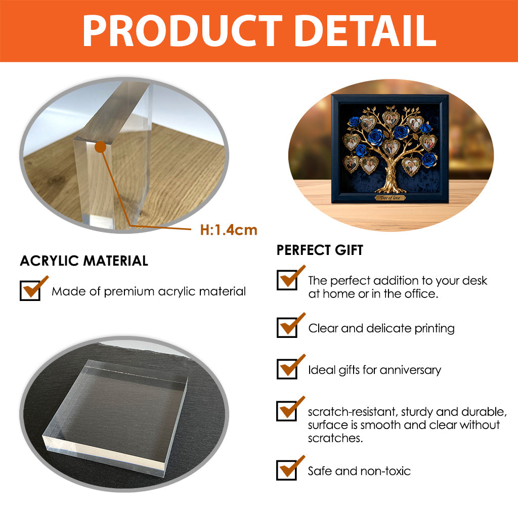 Cadre photo avec rosier pour couple/famille/cadeau pour la fête des mères... - Plaque acrylique personnalisée pour couple.